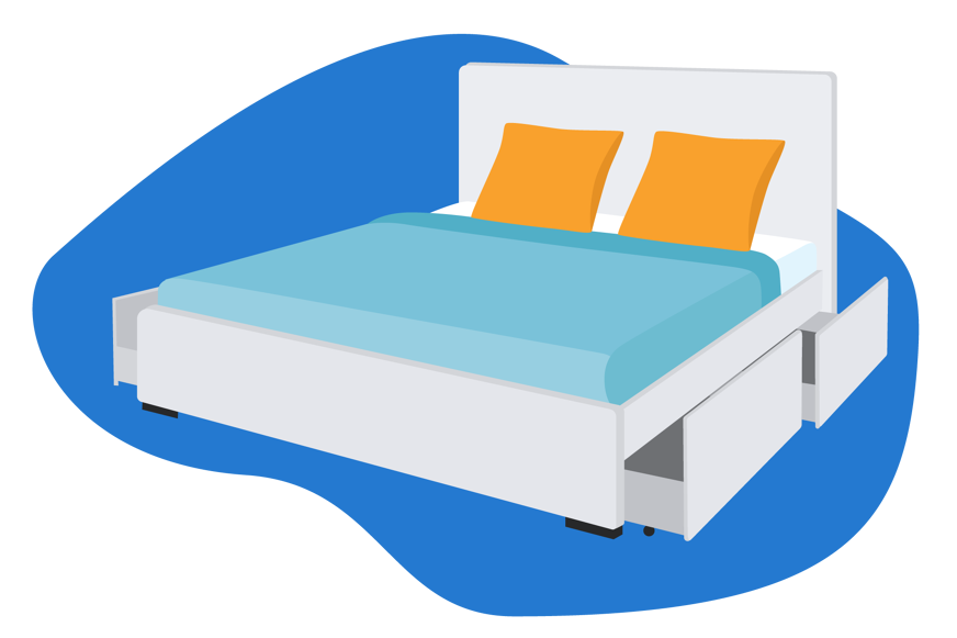 cama com arrumação de 4 gavetas laterais